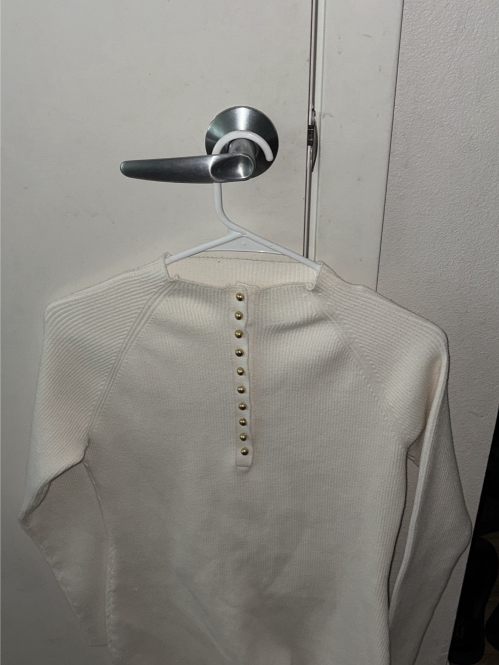 Cream Knit Sweater Dress with Gold Button Placket
